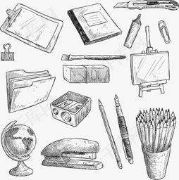 免費下載16款手繪文化用品矢量素材，高清裝飾圖案PSD盡在千庫網